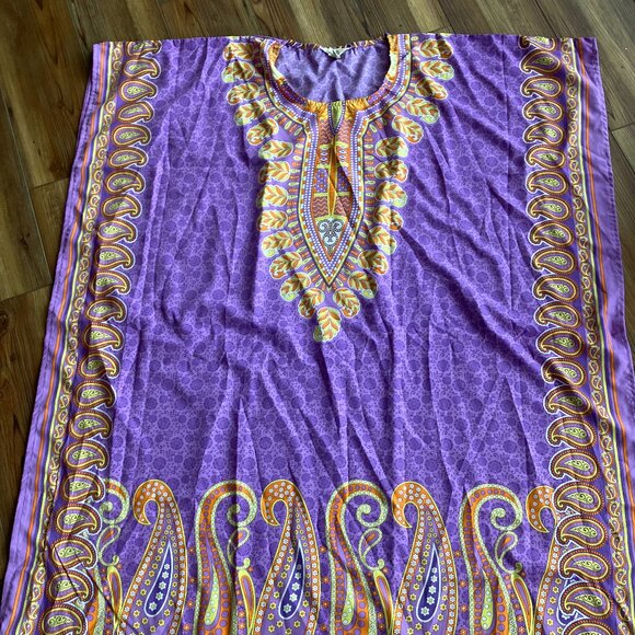 Gypsie Blu Kaftan in Purple & Yellow Design One Size Tunic Boho Casual Beach - Picture 3 of 6
